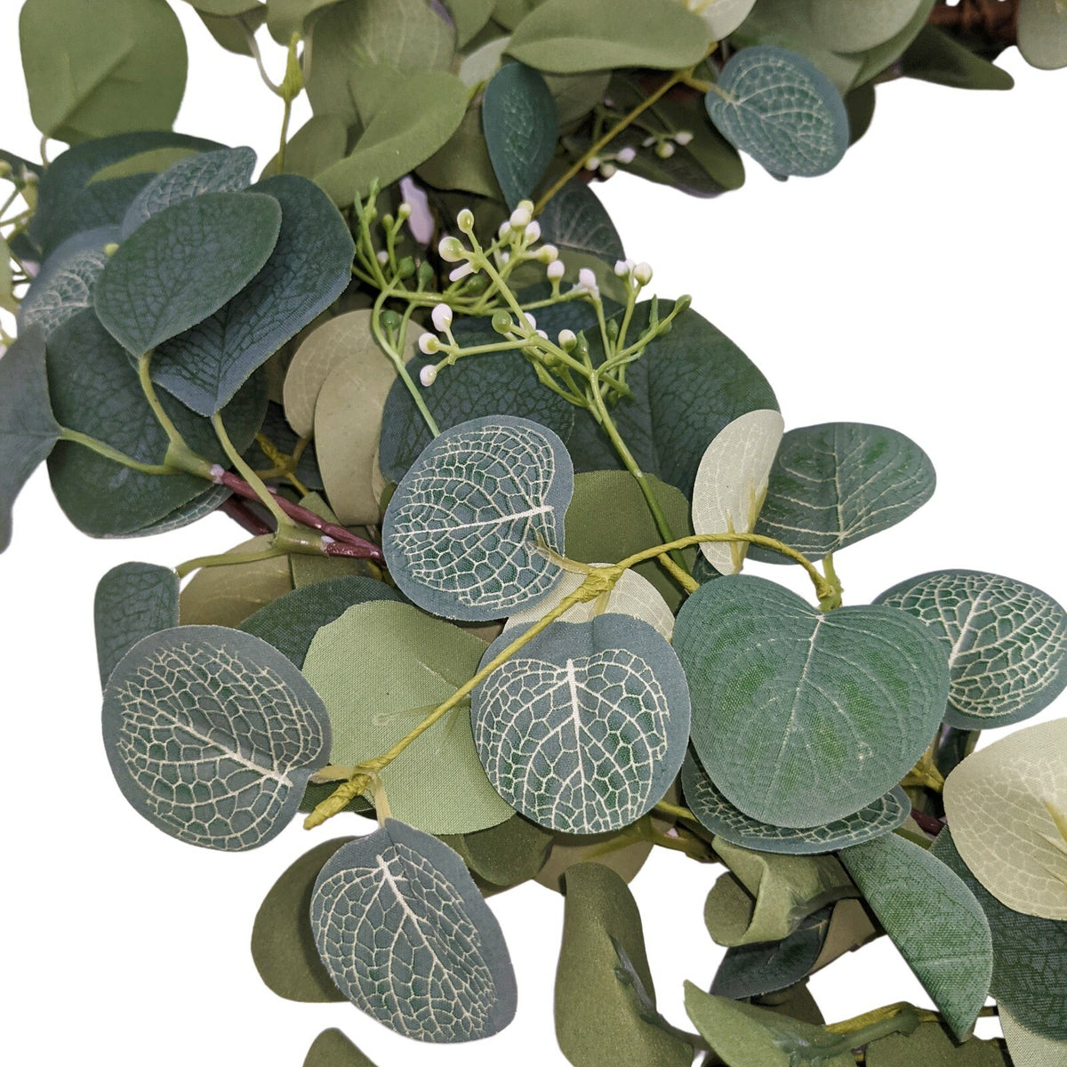 19 Inch Artificial Eucalyptus Wreath with Realistic Foliage and White Berries