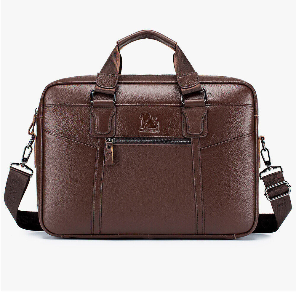 Men's Genuine Leather Shoulder Messenger Bags Business Work Bag Laptop Briefcase