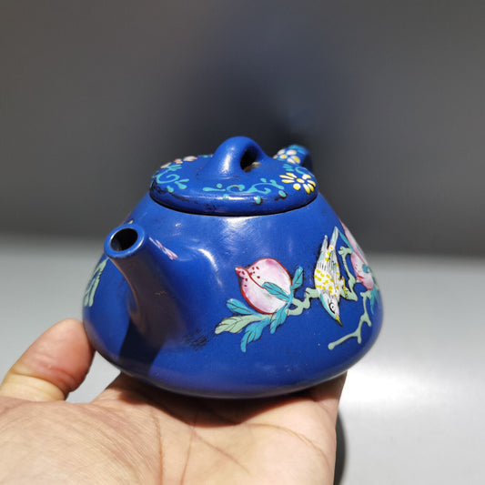 Chinese Yixing Zisha Clay Handmade Exquisite Teapot(珐琅彩石瓢壶 底款:王根锁)