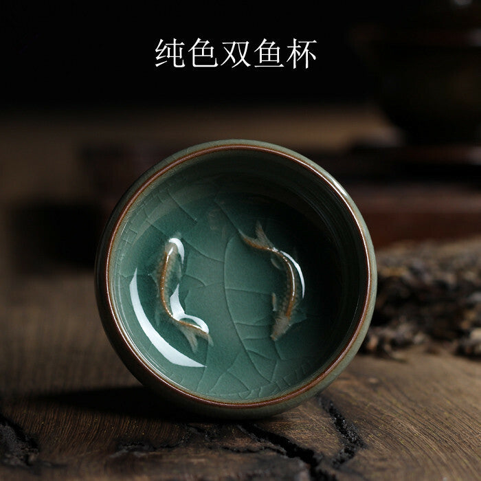 Chinese Longquan Celadon Porcelain China Tea Cup and Saucer Tea Bowl with Golden