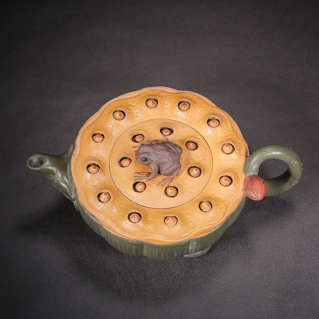 Chinese Yixing Zisha Clay Handmade Exquisite Teapot(青蛙莲子 底款:蒋蓉)