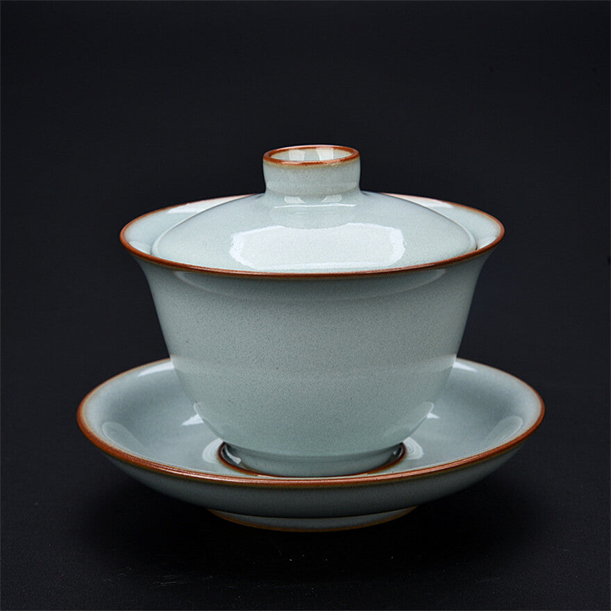 Ru Kiln Gaiwan Tea Cup Ice Crack Glaze Sky Blue Retro Sancai Kung Fu Tea Bowl