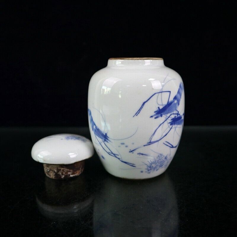 Old Chinese Pots Blue and White Porcelain Hand Painted Shrimp Jar