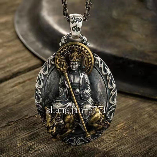 Puxian Bodhisattva Manjushri Buddha Statue Necklace Guanyin Pendant Amulet