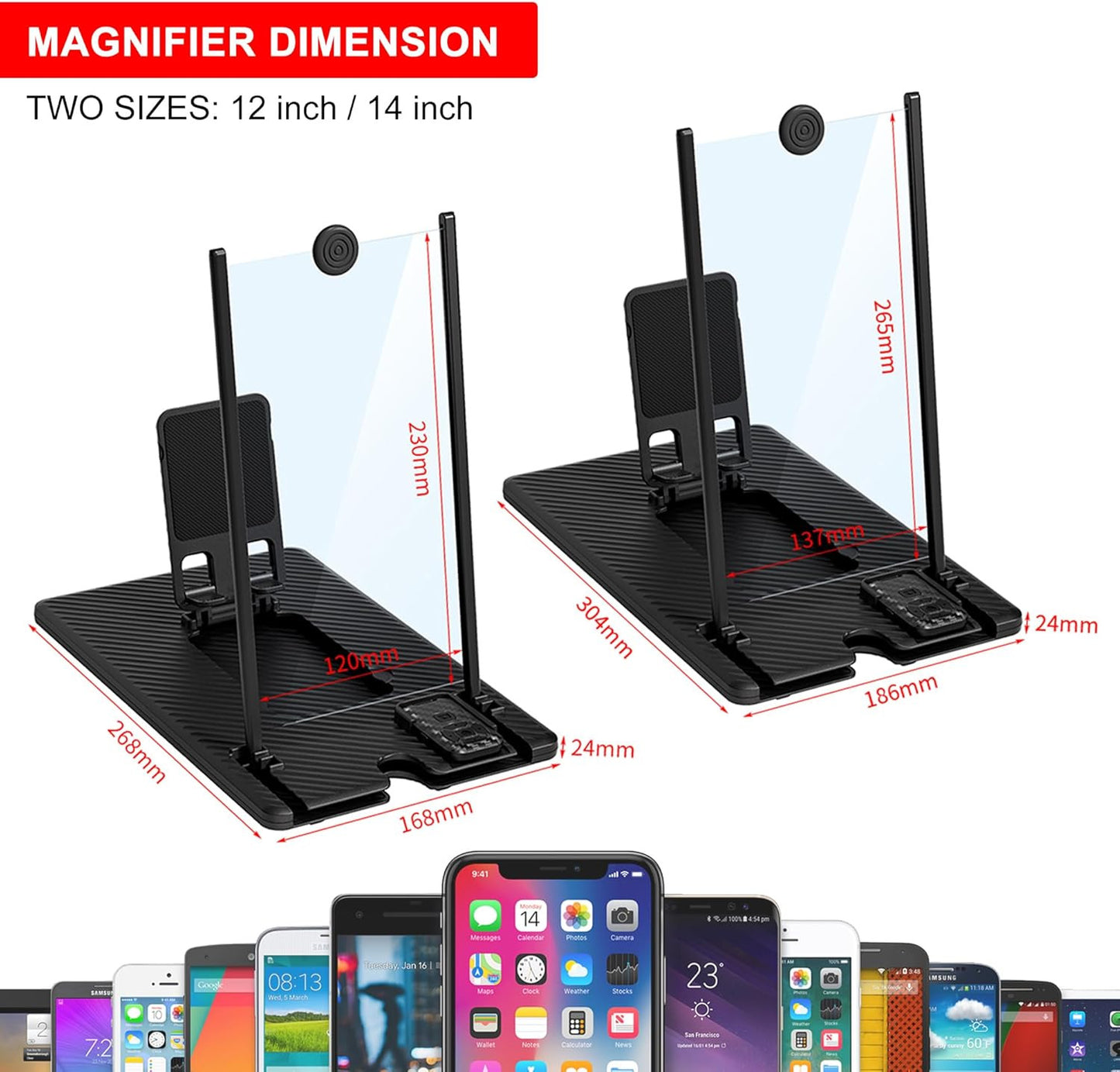 14" Screen Magnifier with Bluetooth Remote 3D HD Phone Amplifier Projector Scree