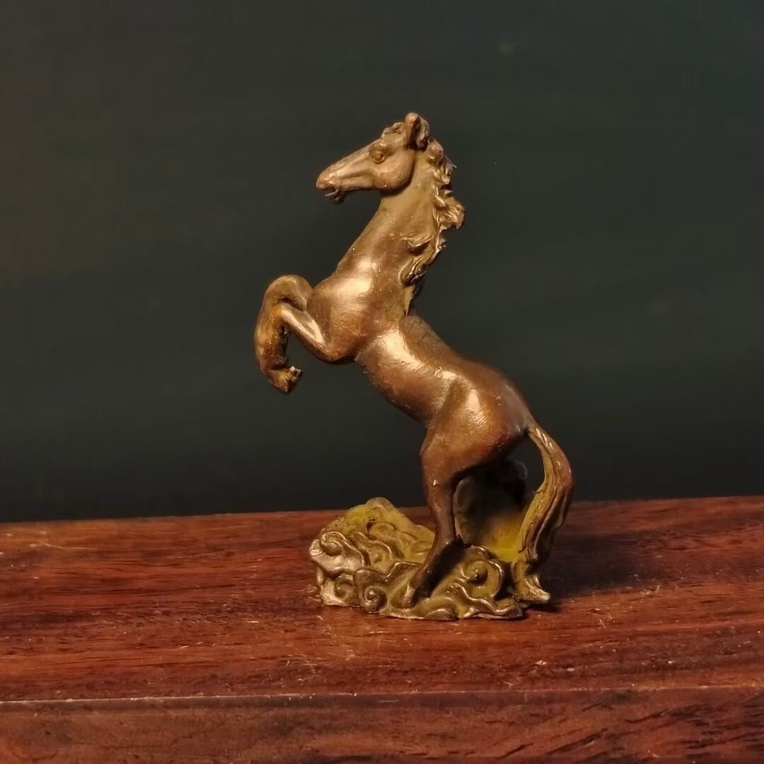 Chinese bronze hand casting horse statue collectable figure tea pet table decor