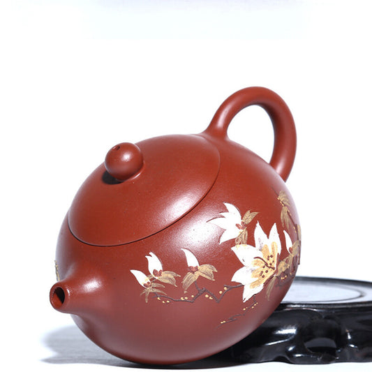 Yixing Zisha Pottery Handmade Tea Pot Dahongpao Clay Xishi Flower Lotus Teapot