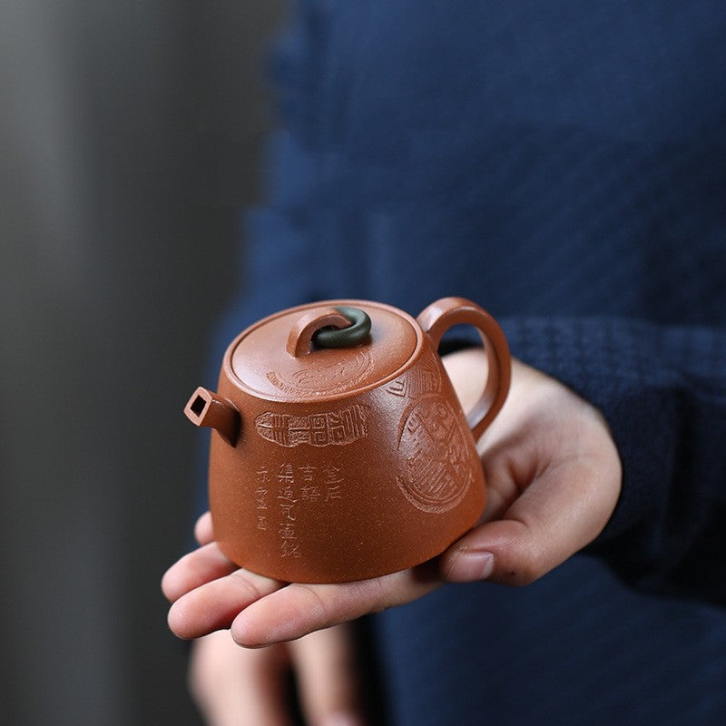 140ml Small Master Pot Handmade Carved Chinese Kungfu Tea Pot Jiangpo Clay China