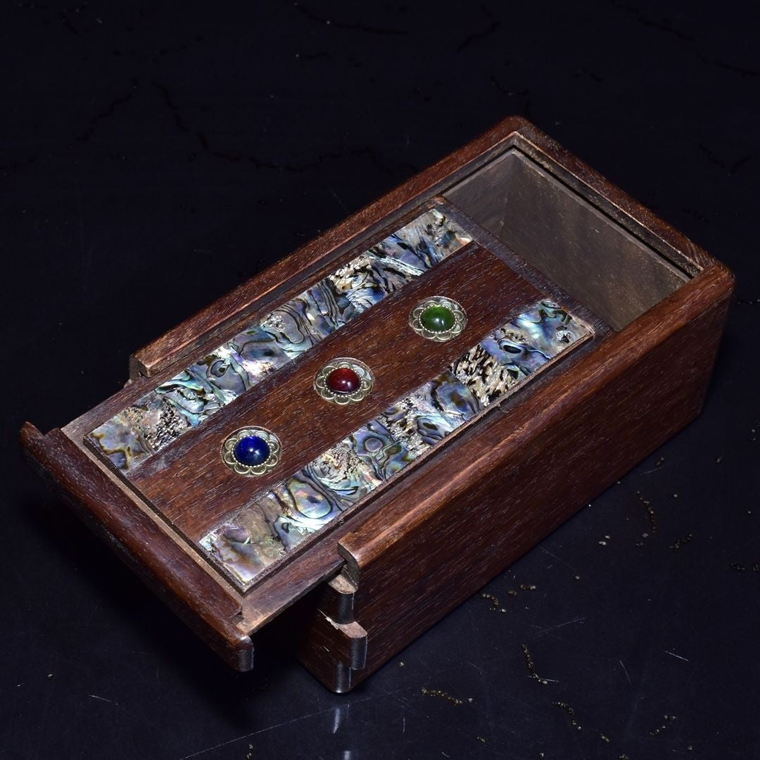 Rosewood Puzzle Box 14×8.5×6cm Abalone Shell Inlay Gem Lockwood Antique Box