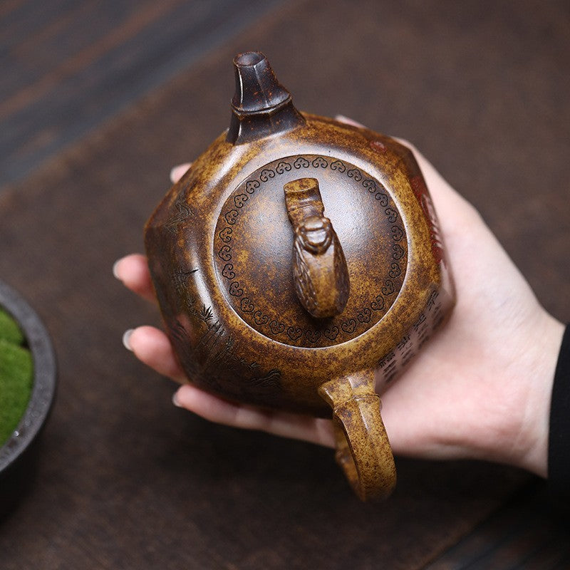 Yixing Zisha Tea Pot Original Ore High-fired Duan Clay Cicada & Bamboo Teapot