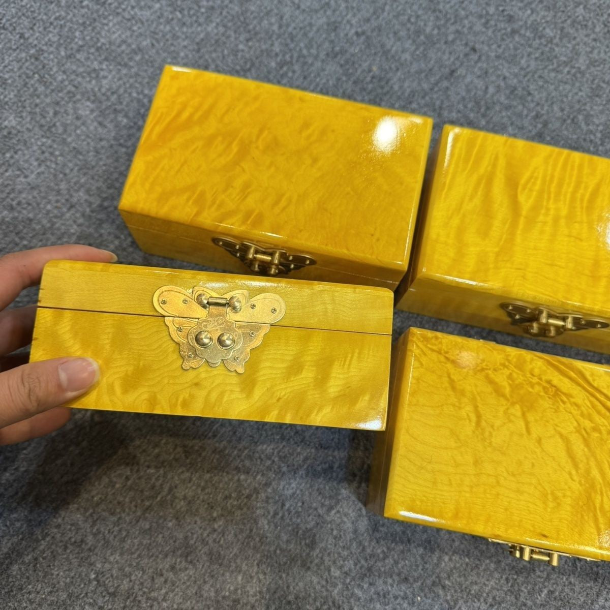 Golden Phoebe Wood Jewelry Box 15.5x9.5x6cm Carved Wooden Storage Case