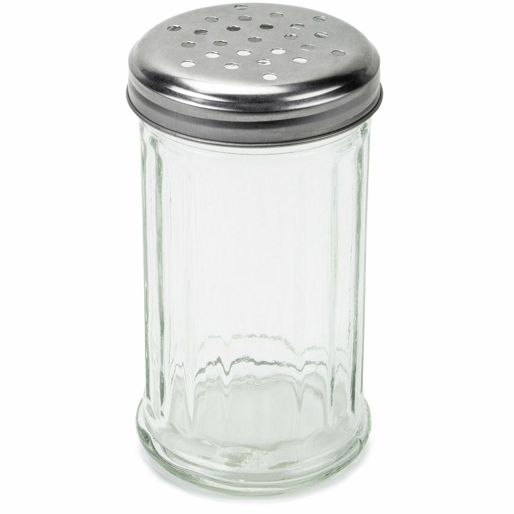 2 Pack 12 Oz. Cheese Shaker Seasoning Dispenser, Glass, Perforated Steel Lid