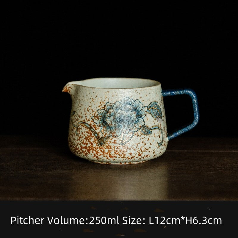 Handpainted Gaiwan Teacup Pitcher Ceramic Peony Print Master Cup Tureen Fair Cup