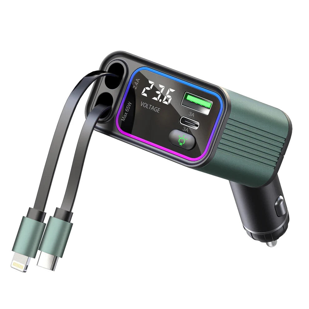 TRON 65W 4-in-1 Car Charger, 2-Port USB C & L with LED Light-TR32