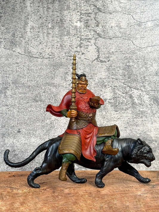 Brass Chinese Zhao Gongming Statue Taoism Marshal God Wealth Fortune Home Decor