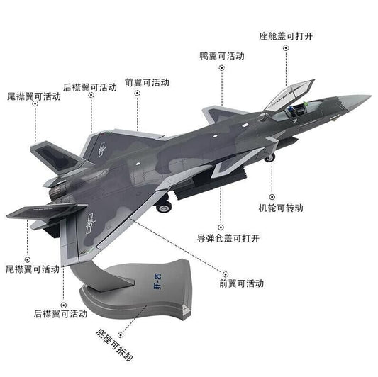 1:60 35CM J-20 Stealth Fighter Plane Diecast Airplane Military Aircraft Model