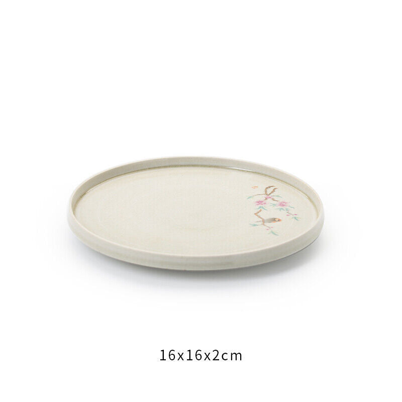 Tea Plate For Tea Pot Cup Handpainted Crackle Glaze Porcelain Tea Tray Round New