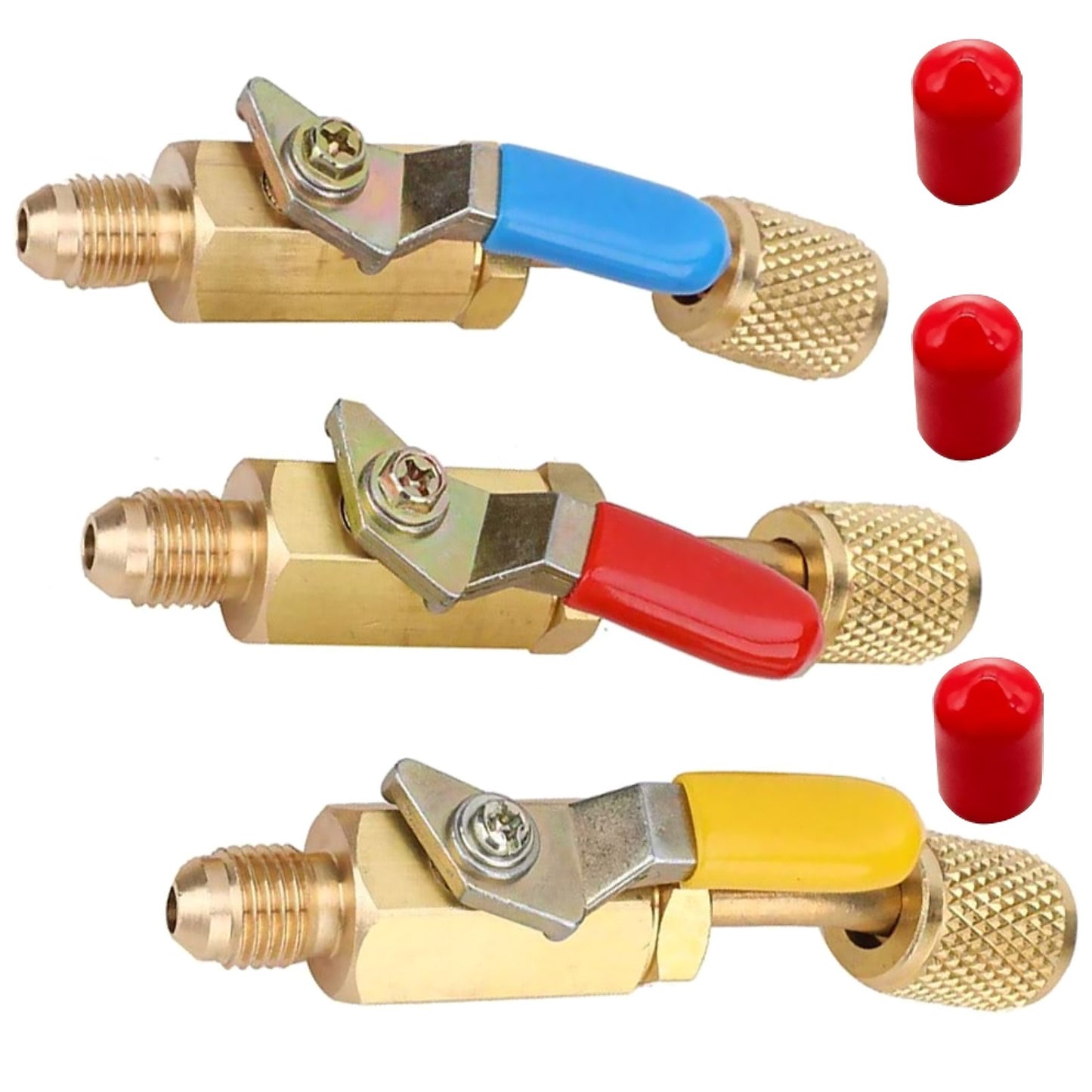 3PCS/Set Brass Air Conditioning Shut Valve Adapter 1/4" SAE Male And Female