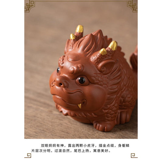 Purple Sand Dragon Koi Fish Statue Tea Pet 10.4cm 4.1in Luck Tea Tray Ornament