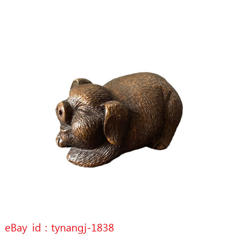 Chinese Retro Brass Solid Zodiac Pig Ornament Tea Pet Handicraft