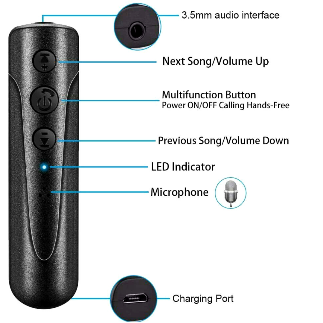 Receptor de Audio Inalambrico 3.5 mm Auxiliar Bluetooth de Sonido Adaptador US