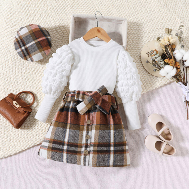 Toddler Baby Girls Winter Clothes Knitted Tops+Dress Beret Hat Outfits Set Gift