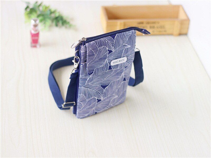 Canvas Leaves Print Women Handbag Small Shoulder Crossbody Phone Bag Money Pouch