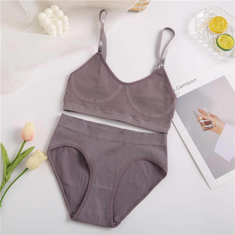 Womens Underwear Bra Set Sexy Bralette Lingerie Ribbed Brassiere Basic Stretchy