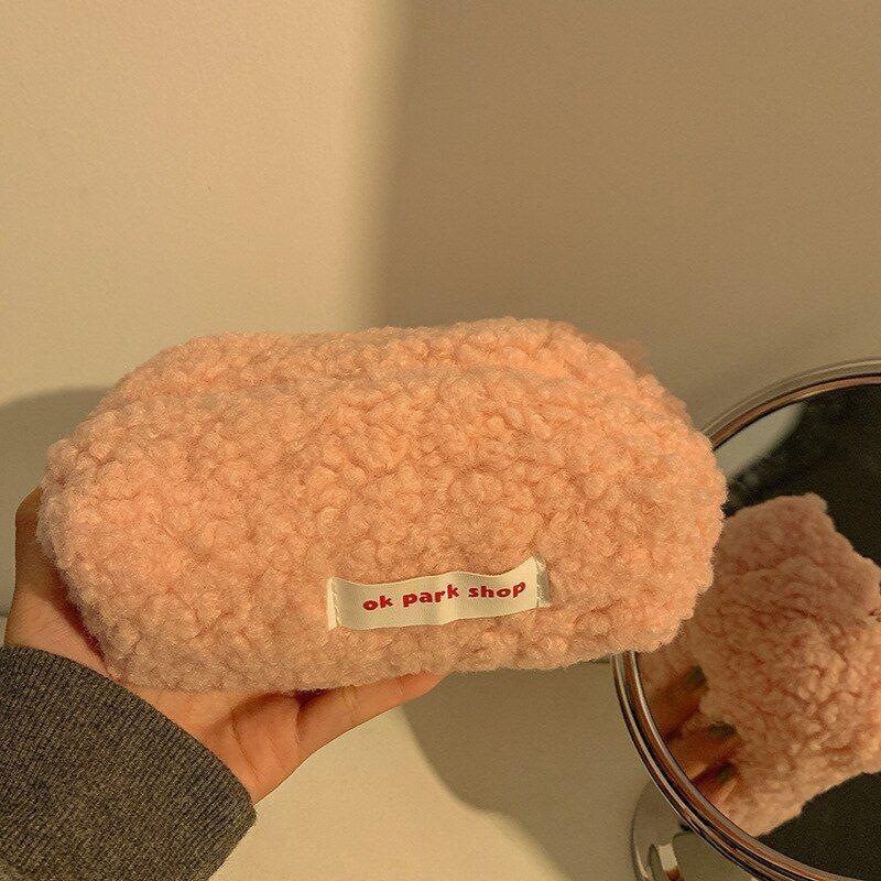 Felt Cosmetic Bag Plush Casual Storage Bag Large Traveling Makeup Bag Organizer
