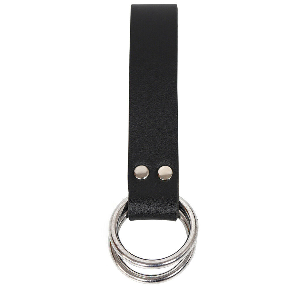 Womens Mens Hook Strap Double Metal Rings PU Leather Bag Medieval Belt