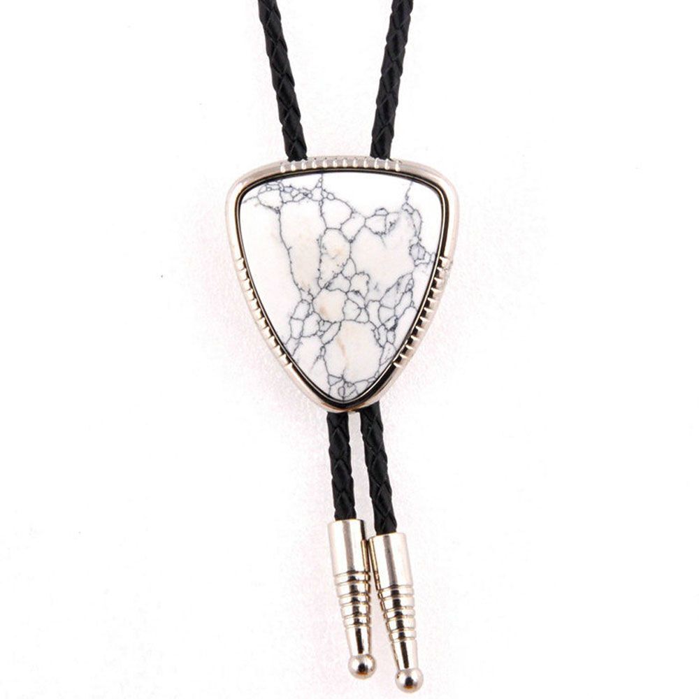 Men Bolo Ties Natural Agate Genuine Leather Rope Western Cowboy Jewelry Neckties