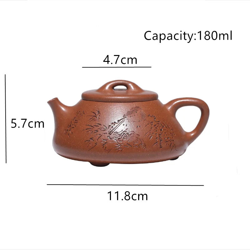 180ml Yixing Handmade Zisha Hand-carved Bamboo Stone Purple Clay Tea Set