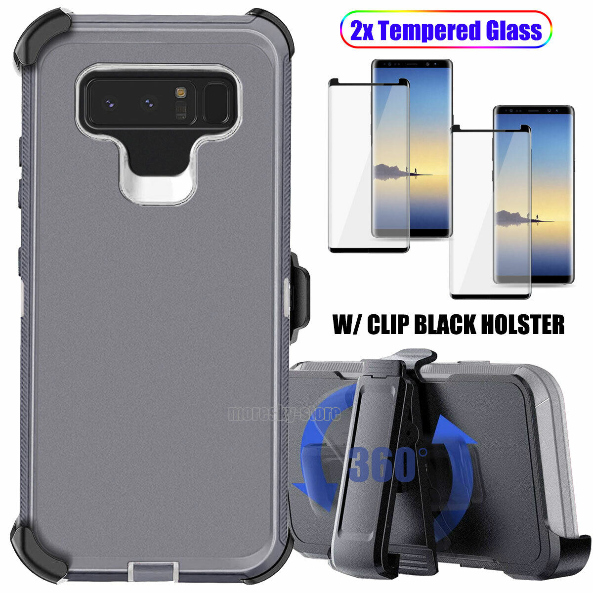 Case Clip Holster Cover,Tempered Glass Protector For Samsung Galaxy Note 8