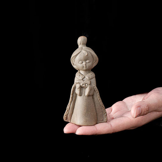 Chinese Coarse Pottery Tea Pet Handmade Ceramic Character Statue Figurine Decor