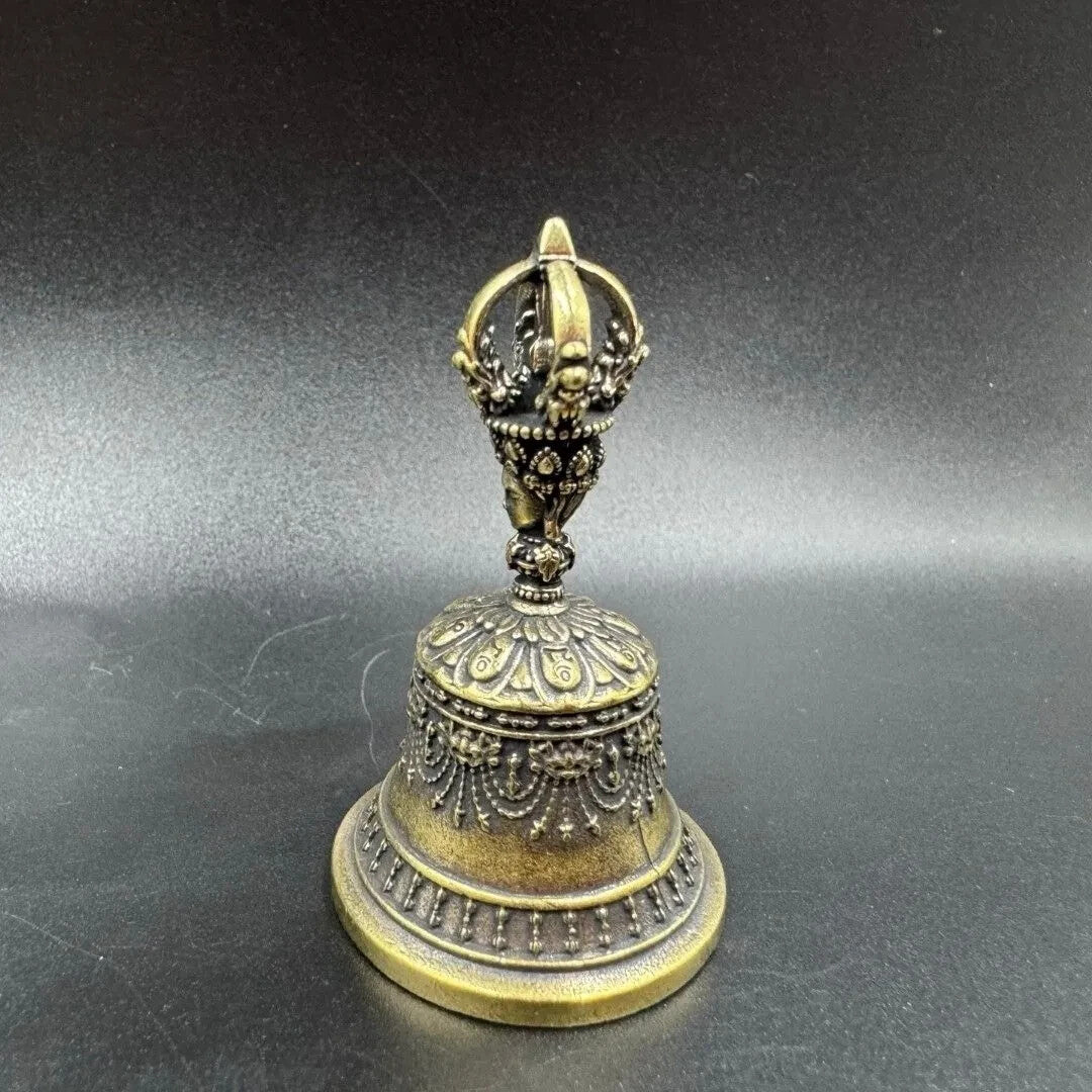 China Tibetan Antique Copper Statue Demon Subduing Golden Bell Vajra Pestle