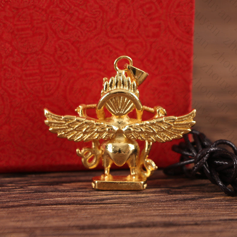 GILT TIBETAN BUDDHIST PENDANT AMULET: GARUDA BIRD KING WITH Decoration GIFT BOX