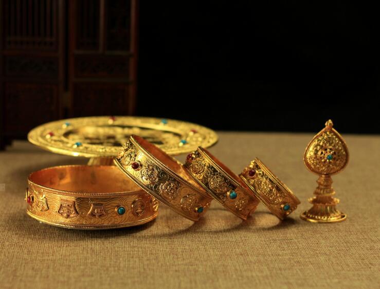7"BUDDHISM BUDDHA ALTAR MUST: BLESSED GOLD GILT MANDALA SET ORNAMENTHome Design