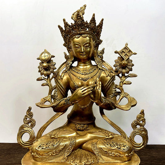 Tibetan Bronze Tara Buddha Statue-Bon Religion Inspired Handcrafted Brass Figure