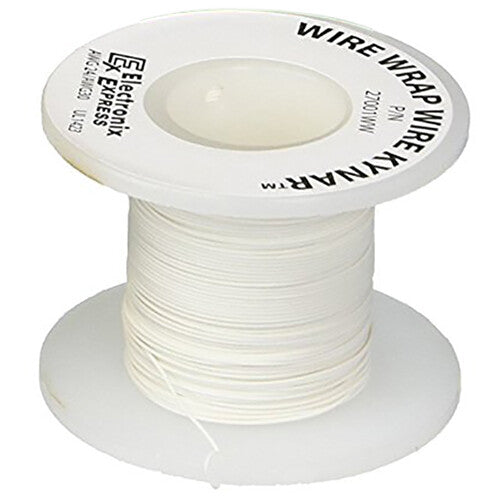 100 Feet White 30 Gauge Solid Kynar Wire Wrap, PVDF Insulated Tinned Copper