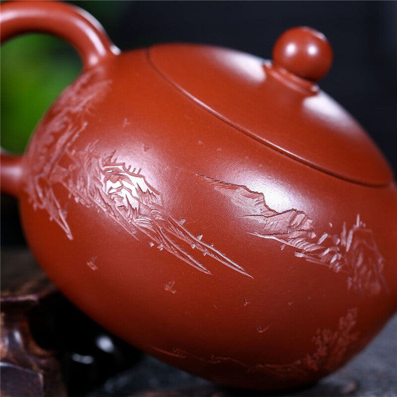 230ml Dahongpao Clay Real Yixing Zisha Handmade Tea Pot Marked Mountain Carved