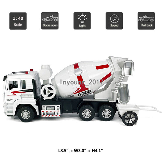 1/40 Cement Mixer Truck Toy Diecast Model Car Metal Construction Toy Cars White