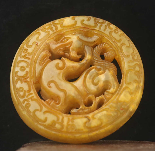 Chinese Old Natural Jade Hand-Carved Statue Dragon Pendant