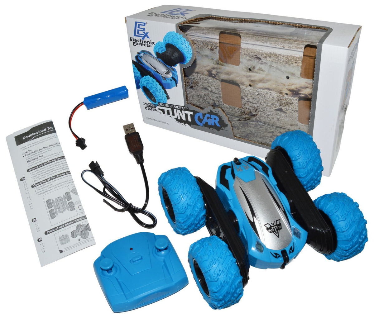 Remote Controlled Double-Sided Stunt Car with Rechargeable Battery (Blue)