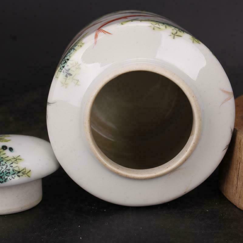 Vintage Antiques Handmake Porcelain Pastel Fish Pattern Tea Leaf Jar Qq32