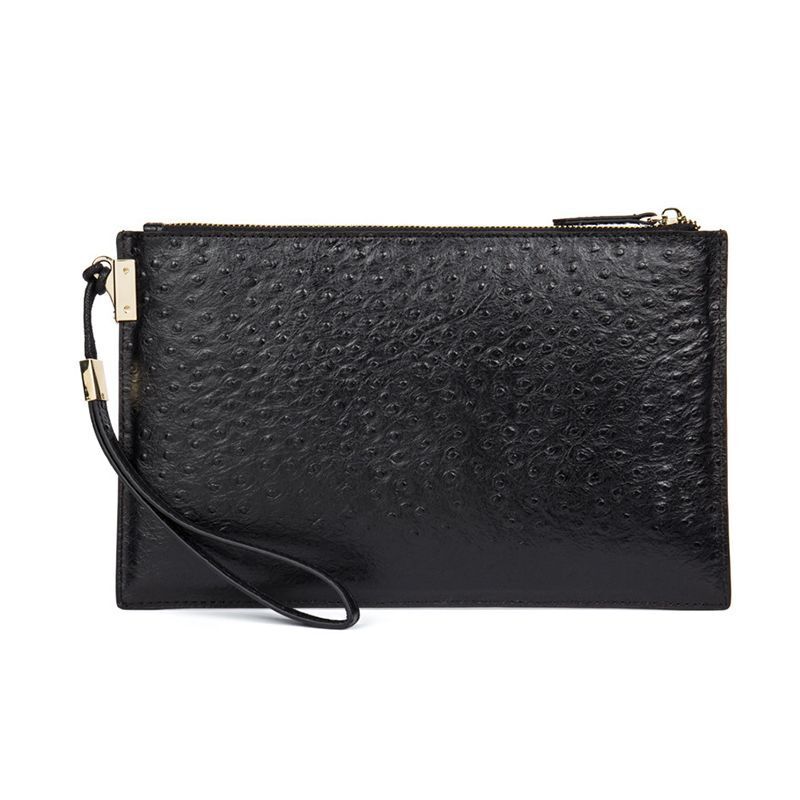 Ostrich Pattern Genuine Cow Leather Envelope Bag Men Briefcase Wristlets Cowhide