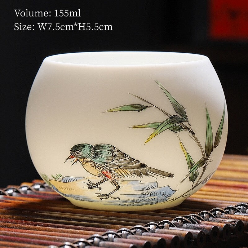 Boutique Hand Painted Tea Cup Fat Mutton Jade Porcelain Master Cup Chinese Cup