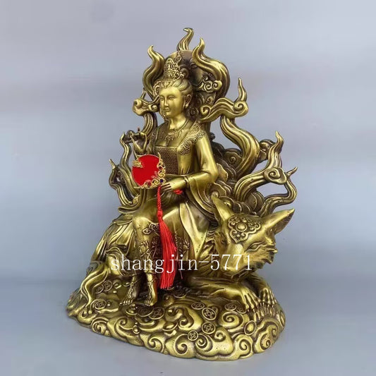 Brass Nine-tailed Fox Godness Statue Couple Love Feng Shui Bedroom Decor