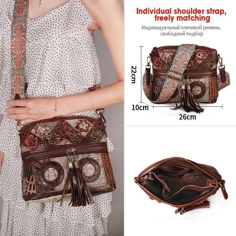 Bohemian Genuine Leather Bag Floral Crossbody Luxury Shoulder Vintage Handbags