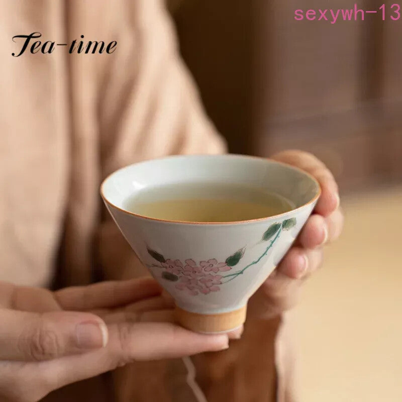 70ml Chinese Hand-painted Hydrangea Ceramic Teacup Imitation Ancient Tea Bowl