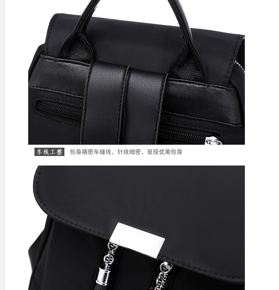 Women Nylon Oxford Backpack Travel Shoulder Bag Handbags Black Rucksack Backbag